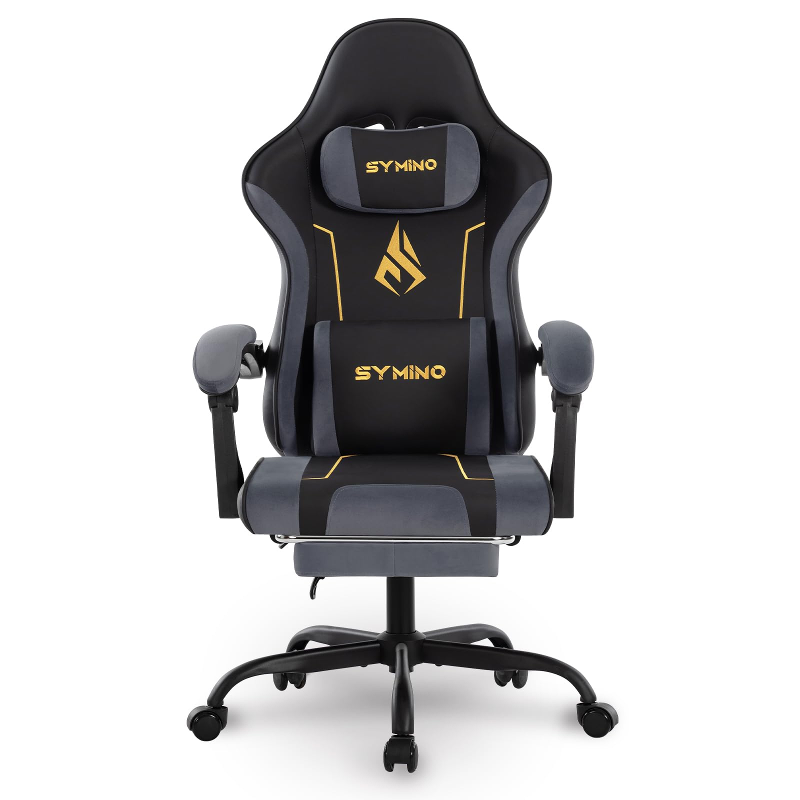 Symino Silla Gaming Ergonómica con Asiento de Látex – 150 kg, Reclinable con Reposapiés, Soporte Lumbar, Giratoria 360° para Oficina y PC