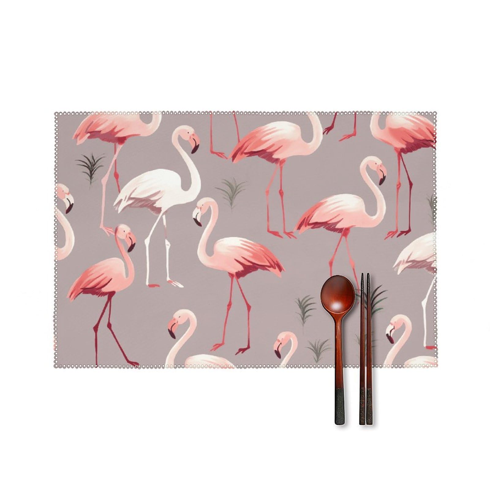 Pink Flamingo Pattern Placemats Set of 6, 12x18 Inch Heat Resistant Washable Canvas Table Mats, Stain Resistant Decorative Dining Placemats for Kitchen, Restaurant, Outdoor Party