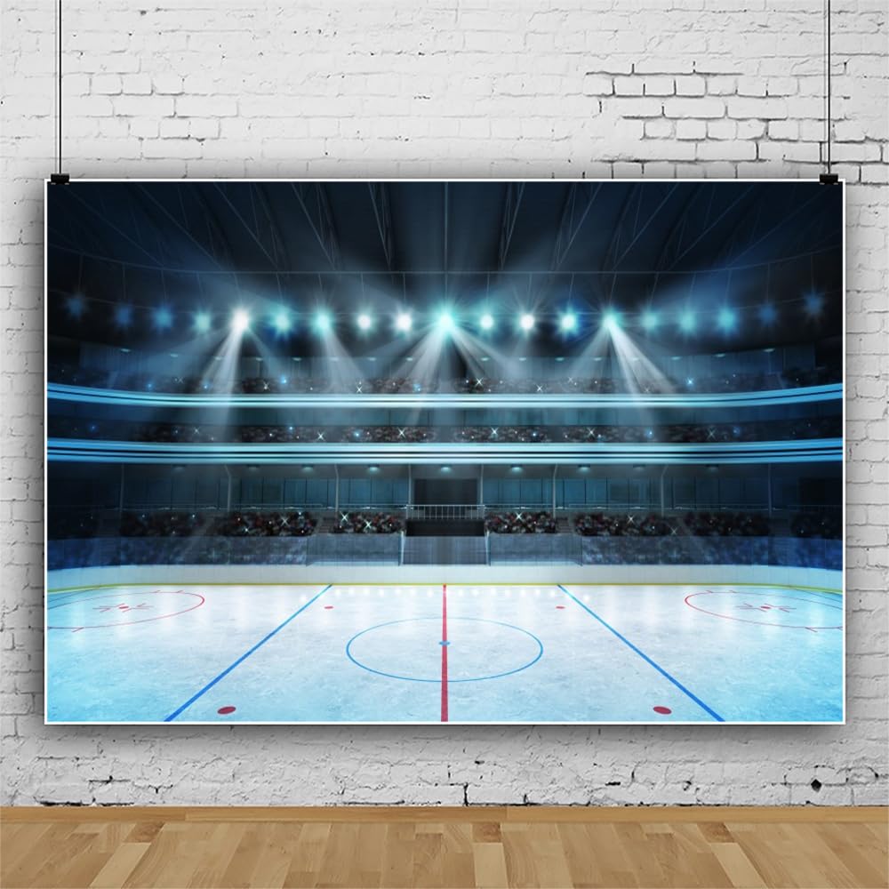 Leowefowa 5x3ft Vinyl Ice Hockey Sport Photography Background Backdrop Stadium Sport Background Baby Shower Birthday Party Photo Booth Shoot Studio
