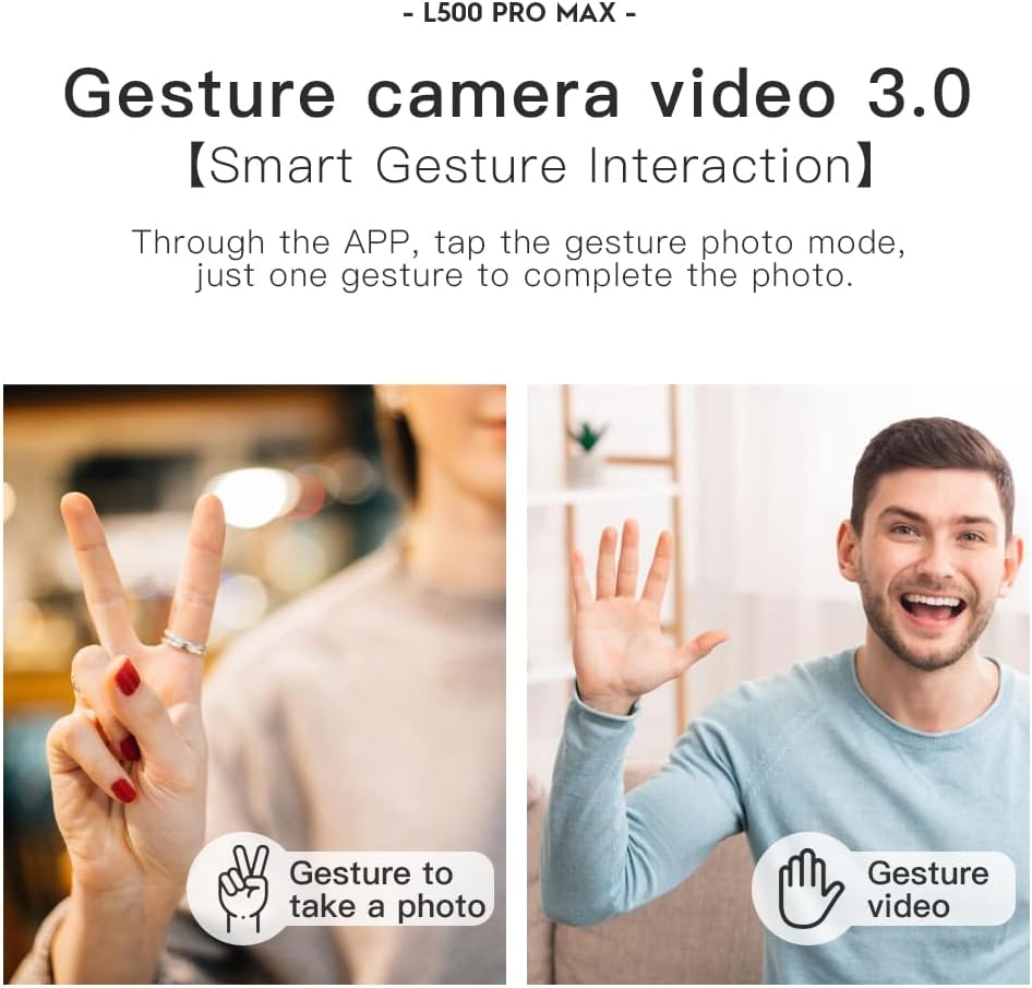 Two images demonstrating gesture control for photo and video capture