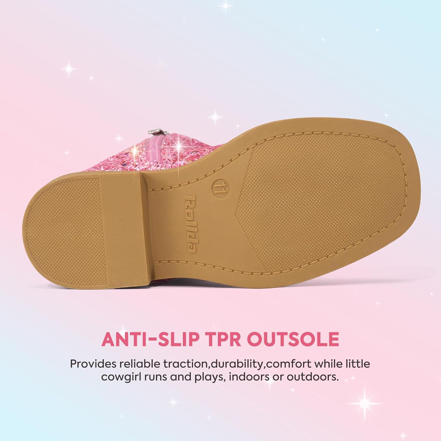 Rollda Girls' Cowgirl Boots, Glitter Cowboy Boots with Cute Heart, Sparkly Sequin Dress Boots for Birthday Party Dance(Toddler/Little Kid) - Image 5