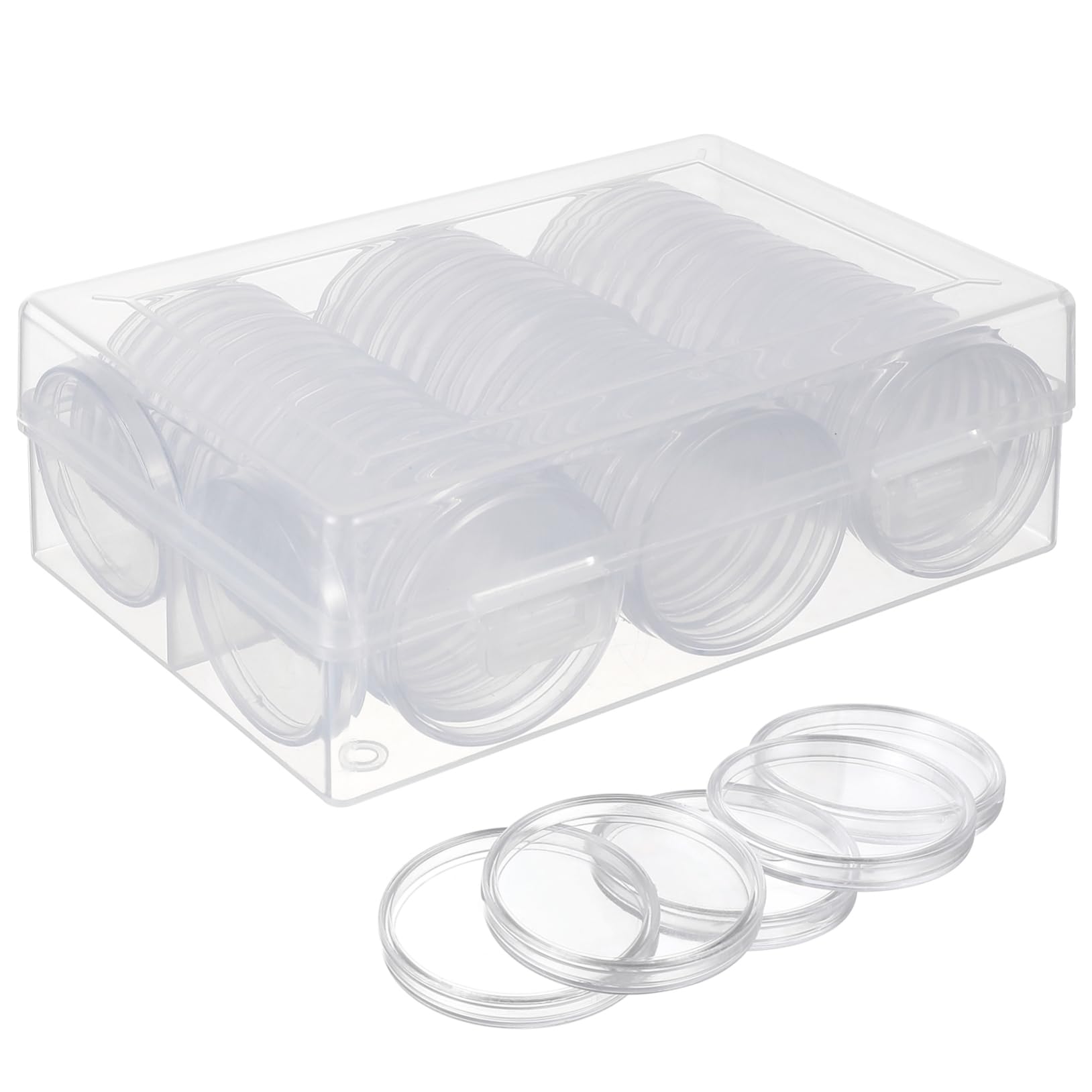 Veemoon 100piezas Cajas Protectoras de Plástico para Monedas Coleccionistas Unidades Organizadoras de Suministros Estuches Transparentes Individuales para Guardar Monedas Colección