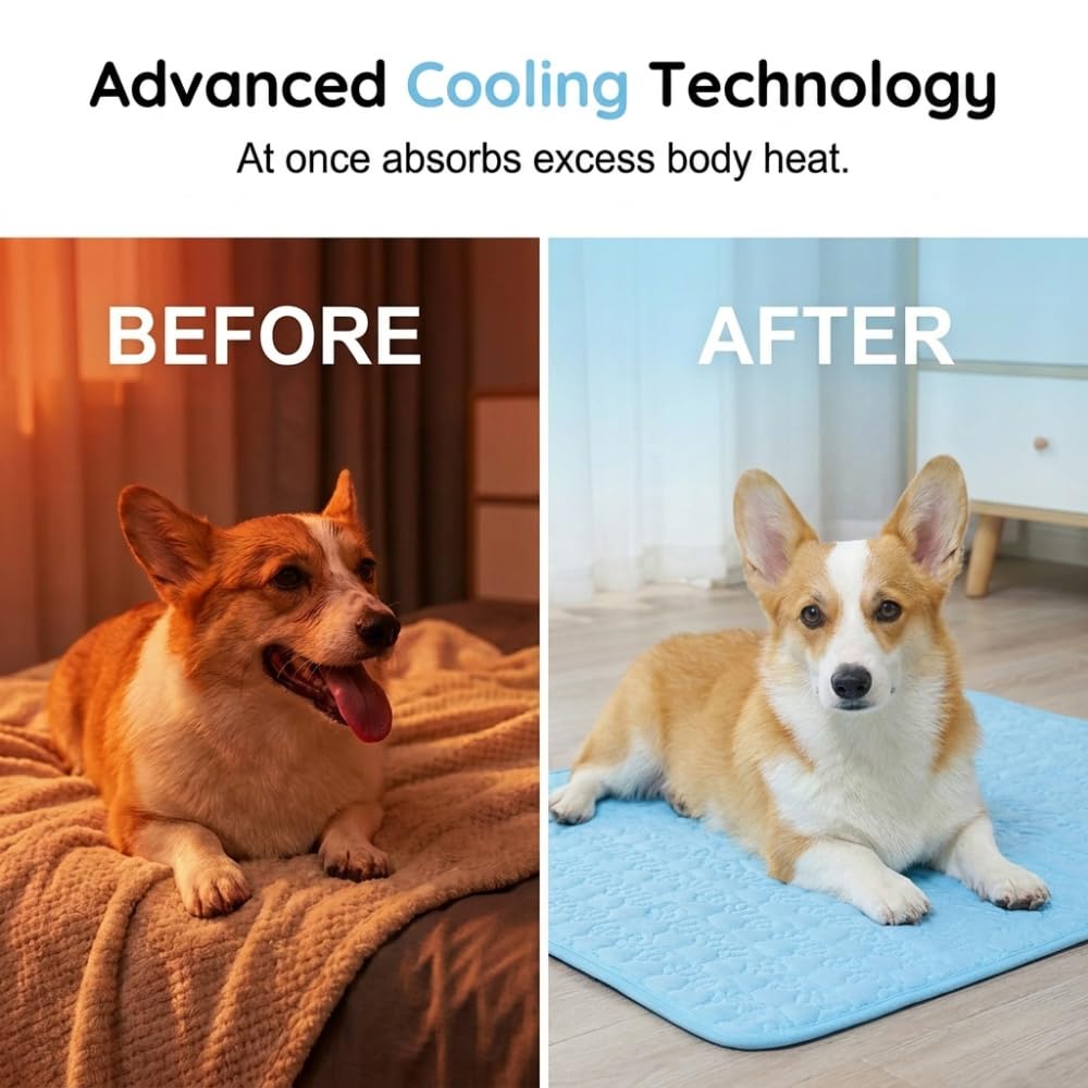 Kühlmatte für Hunde Selbstkühlende Hundematte Sommer Waschbar Kühlkissen Kühldecke Katzen Blau XL