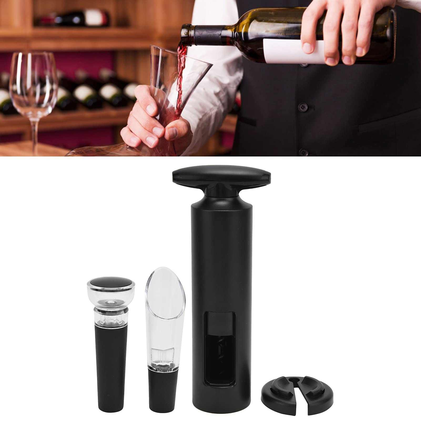 Sunicon Manual Wine Bottle Opener Set, One Touch Can Jar Bottle Opener for Drinks T Type ABS Aluminum Foil Handheld Corkscrew