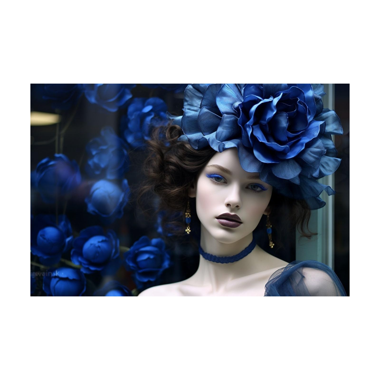 TERUEA Vintage Bathroom Wall Art - Woman with Large Blue Flower Headdress Portrait Vintage Humor Wall Poster for Bathroom Toilet Decor(Blue)-70x100cm Unframed