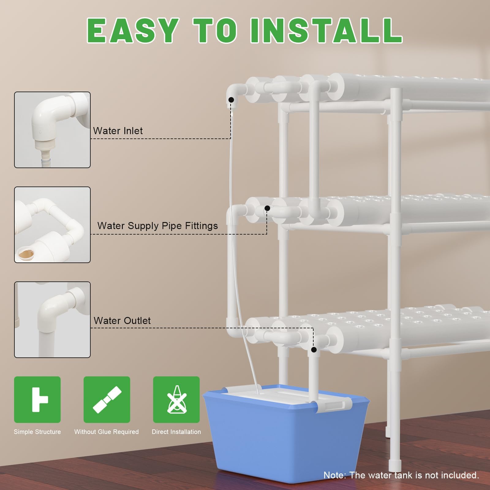 Sistema idroponico a 3 livelli, kit di coltivazione idroponica con pompa dell'acqua, tubazione ispessita idroponica, sistemi di coltivazione di piante per casa|giardino (108 piante)