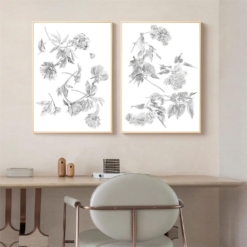 WBYZAC 2 Pieces-Abstract Art Prints Canvas Painting Flower Black and White Pattern Modern Art Style Living Office Room Bedroom Desktop Home Decor-50 * 70cm (No Frame)