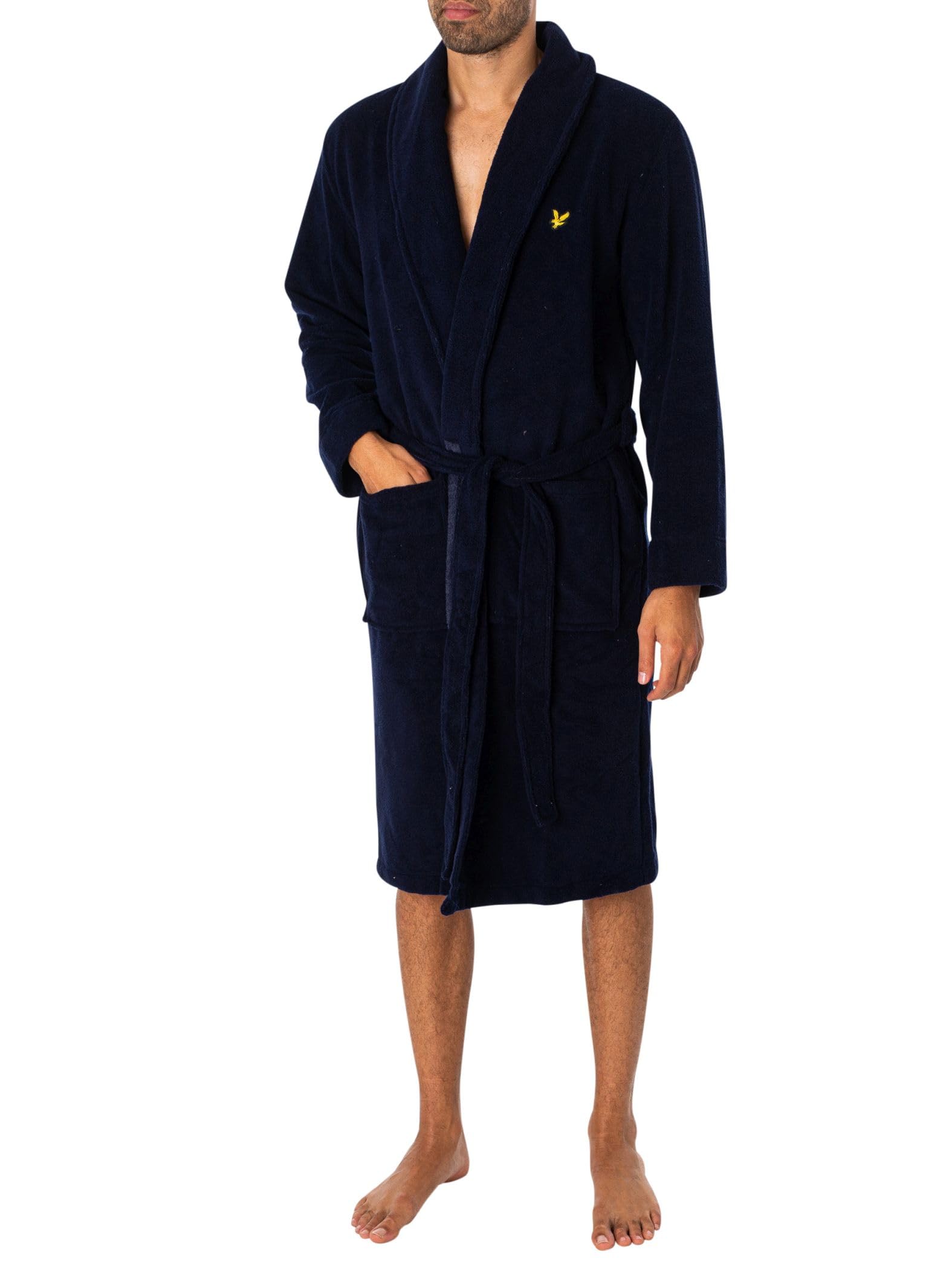 Lyle & Scott Men's Dark Blue Lucas Towelling Robe, Navy, M