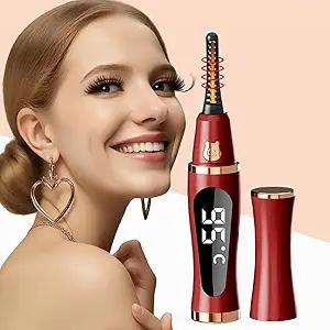 2025 Upgraded Heated Eyelash Curler – Fast 5s Heat-Up, USB Rechargeable Electric Eyelash Curler, 3 Temperature Modes, LED Display, Anti-Burn, 24H Long-Lasting Curl, Perfect Gift for Women (Red)