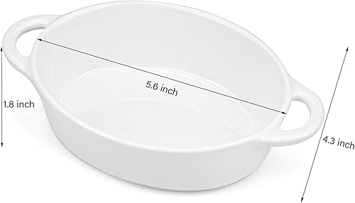 Miniatura 2 de Foraineam Paquete de 6 moldes de porcelana, 10 onzas ovaladas de cerámica para creme Brulee Soufflé para hornear con asas dobles