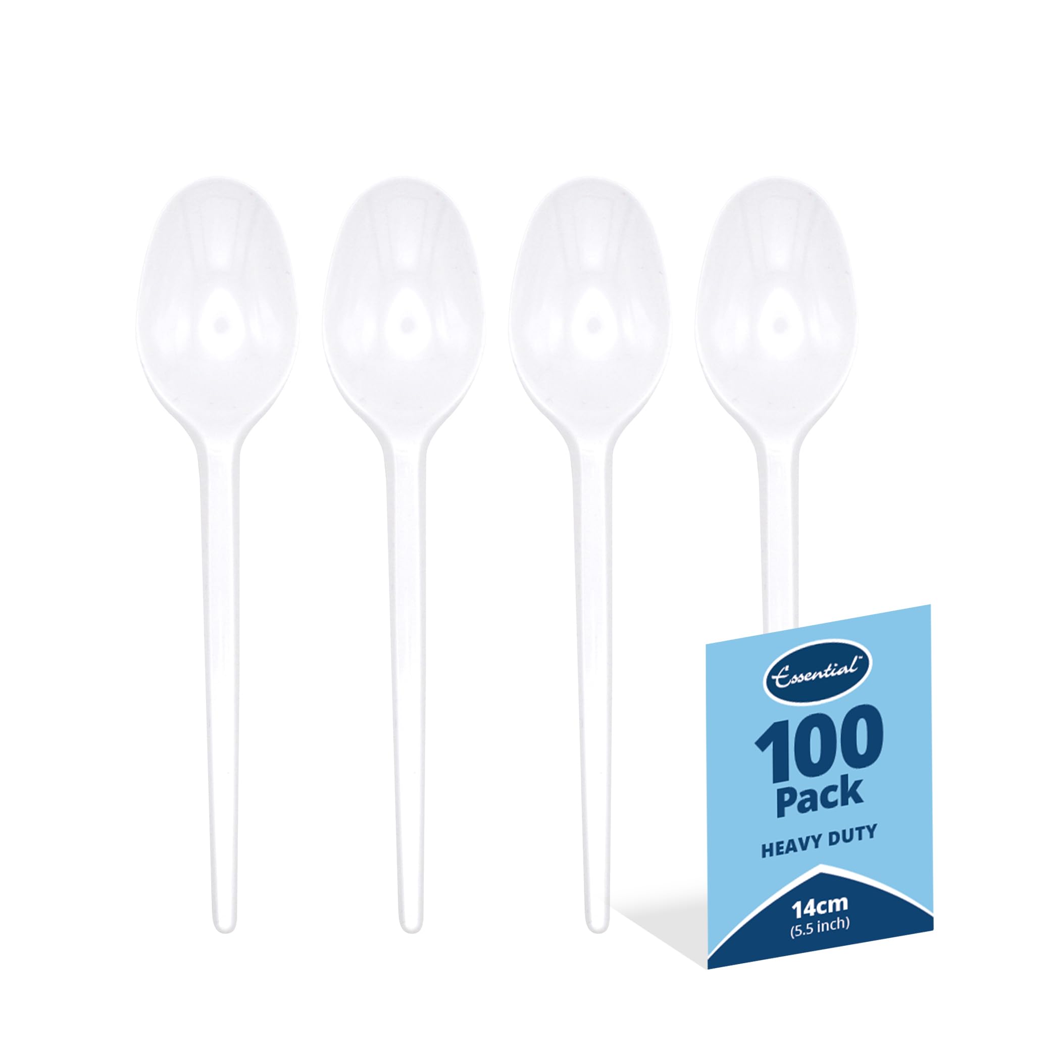 Essential Housewares - White Reusable Teaspoon - Heavy Duty Plastic - Birthdays, Parties, Camping, Catering - 14cm Long