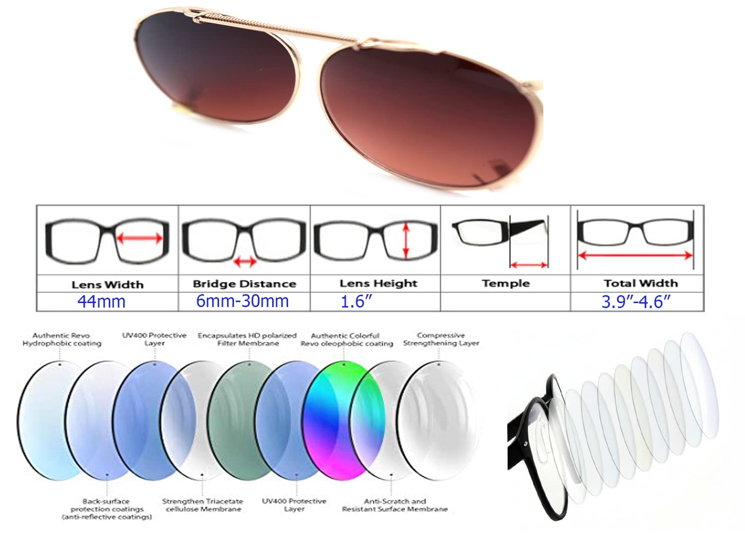 Color Viper Clip On, Flip Up, Adjustable Spring Clip on, Driving Lens, Lens very (E10 Small Size Round/Driving Lens Gold)
