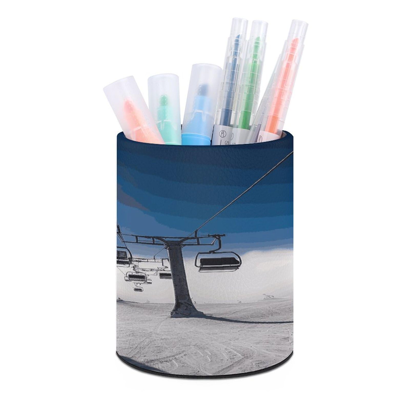 FekiLoot Ski Lift at Sunshine Pen Holder Personalized Desktop Pencil Holders Case Office Accessories Container Box for Round Pen Cup Desktop Organizer Makeup Brush Holder Caddy Storage
