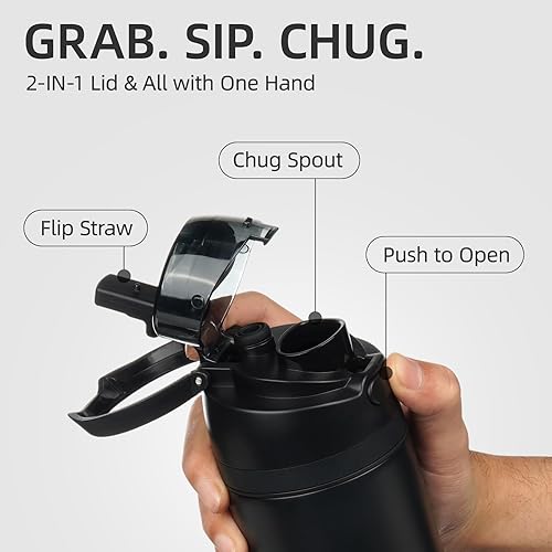 Miniatura 2 de BJPKPK Botella de agua aislada de 17 onzas con tapa de boquilla de popote 2-1, botellas de agua de metal de acero inoxidable con asa de transporte,