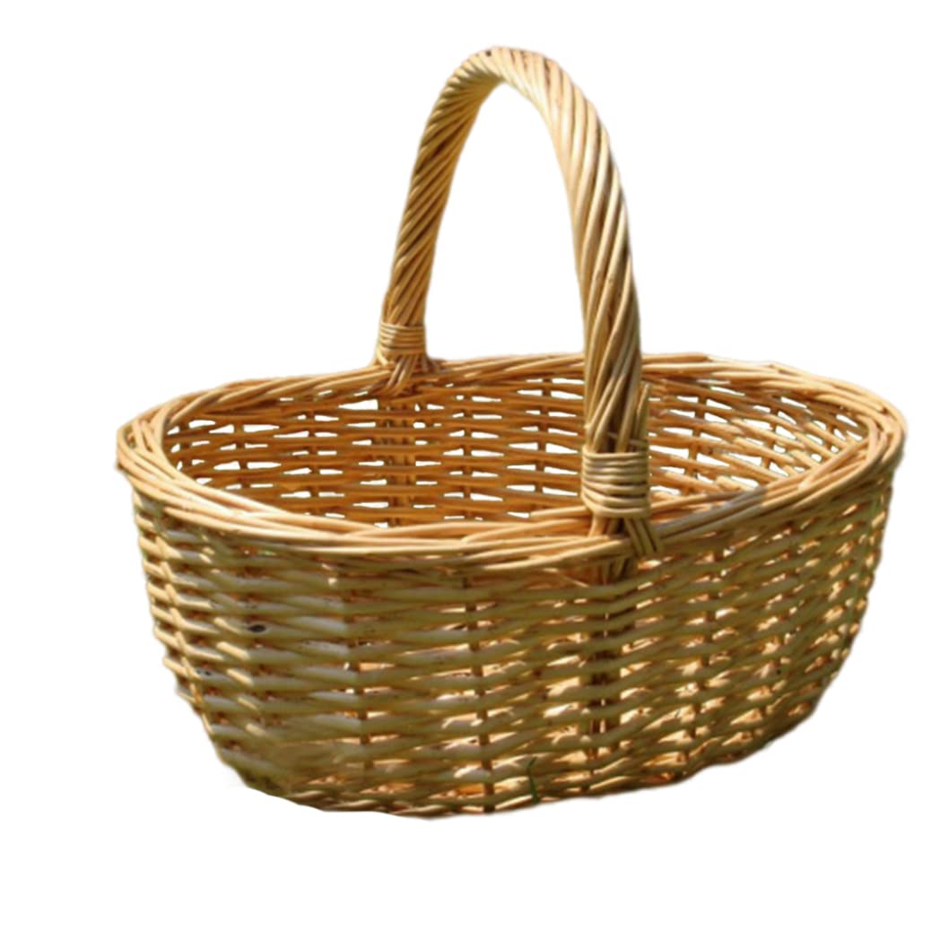 Panier De Pique-Nique en Osier - Cadeau Vide Rustique Ovale Tissé Avec Doublure - Beige