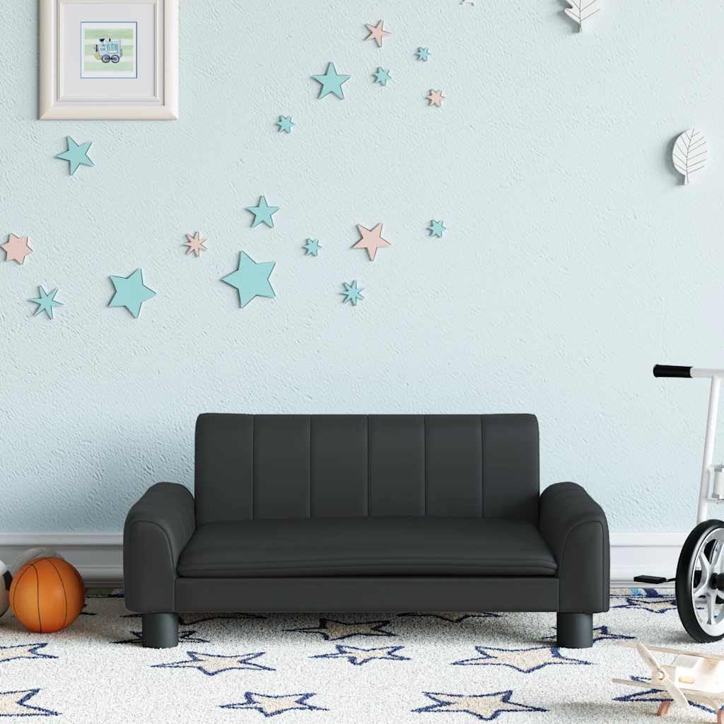 Divano per bambini, 70 x 45 x 30 cm, in ecopelle, con imbottitura in schiuma e robusto telaio in legno di pino, per la cameretta dei bambini, colore nero