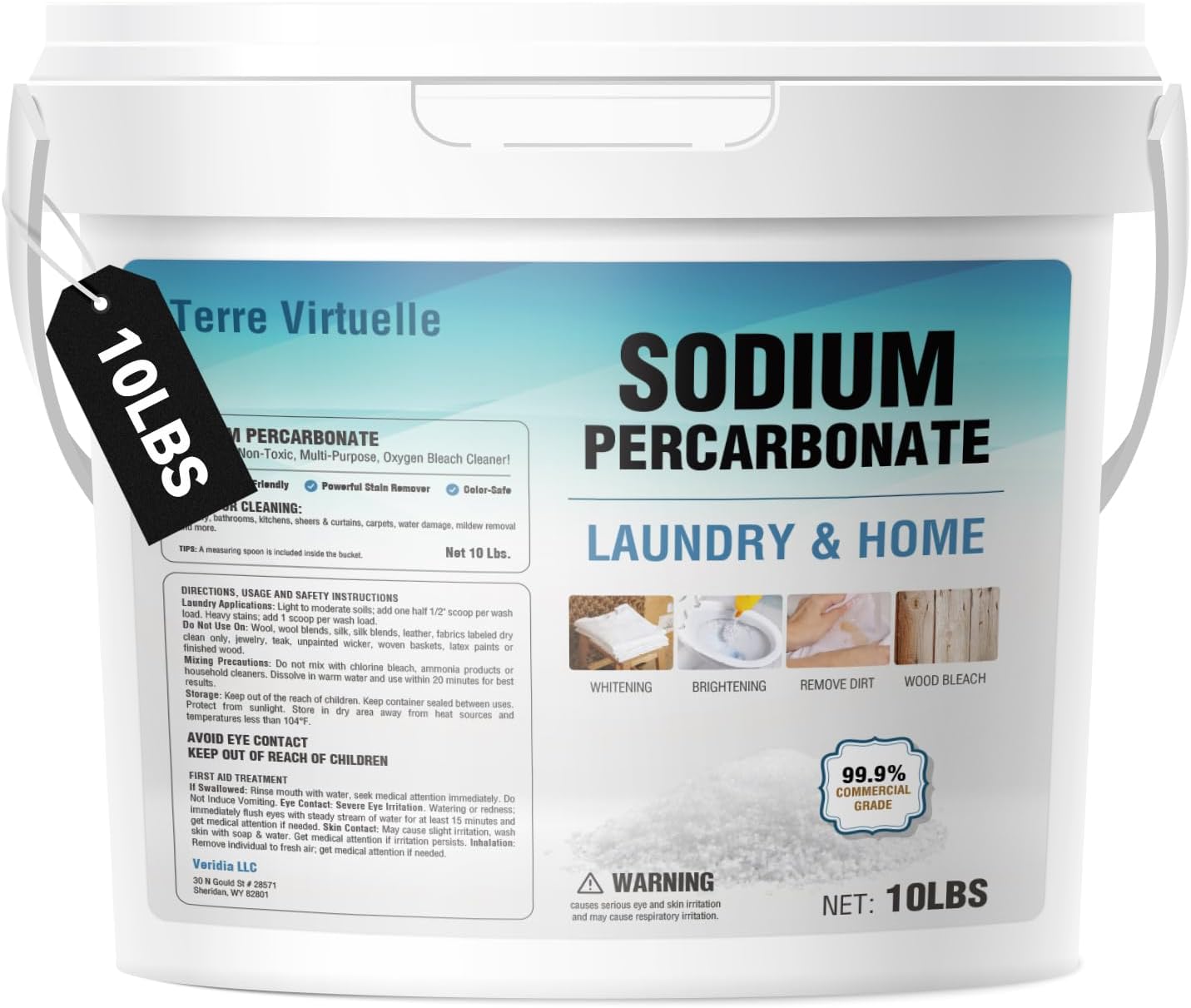 Sodium Percarbonate – Oxygen Bleach Powder & Laundry Booster – Multi-Purpose Cleaner for Stain Removal, Whitening, Deodorizing – Chlorine-Free (10lbs)