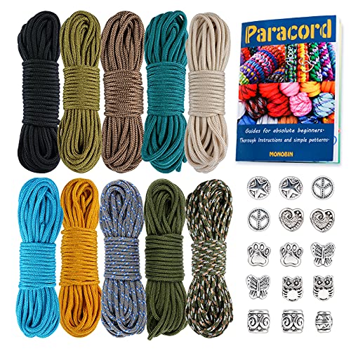 MONOBIN Micro Paracord Kit with Paracord Instructions, 10 Colors 20FT 2MM Paracord Combo kit with Paracord Beads for Making Paracord Bracelets, Lanyards (10Colors-B)
