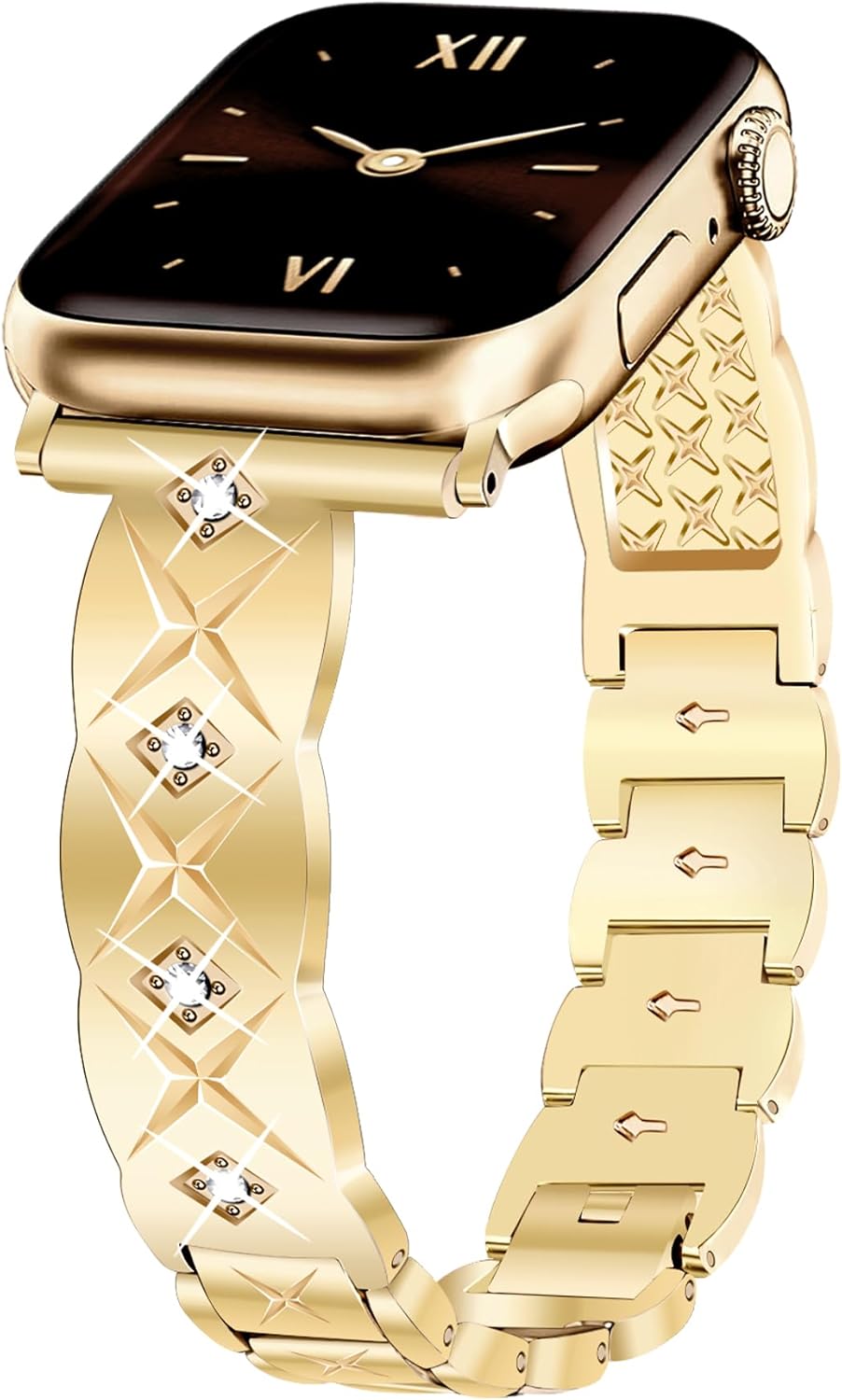 JR.DM Gold Watch Band Women Compatible with Apple Watch 40mm 41mm 38mm 44mm 45mm 42m 46mm 49mm Dressy Luxury Metal Bangle Bracelet with Bling Diamond for iWatch Series SE/10/9/8/7/6/5/4/3/2/1/Ultra