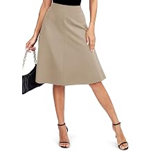 Womens Elastic High Waist A-Line Midi Skirt Stretchy Flared Office Knee Length Skirts for Work Business and Casual