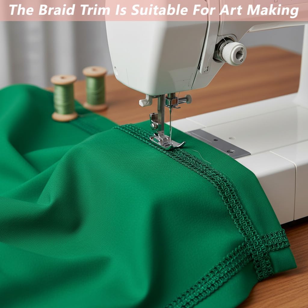 12 Yard Fabric Trim,12mm Width,Braid Trim Upholstery Trim Fringe Trim Ribbon Polyester Fringe Trim for Costume DIY Crafts Sewing Curtain Slipcover Decoration Costume Accessories[Dark Green]