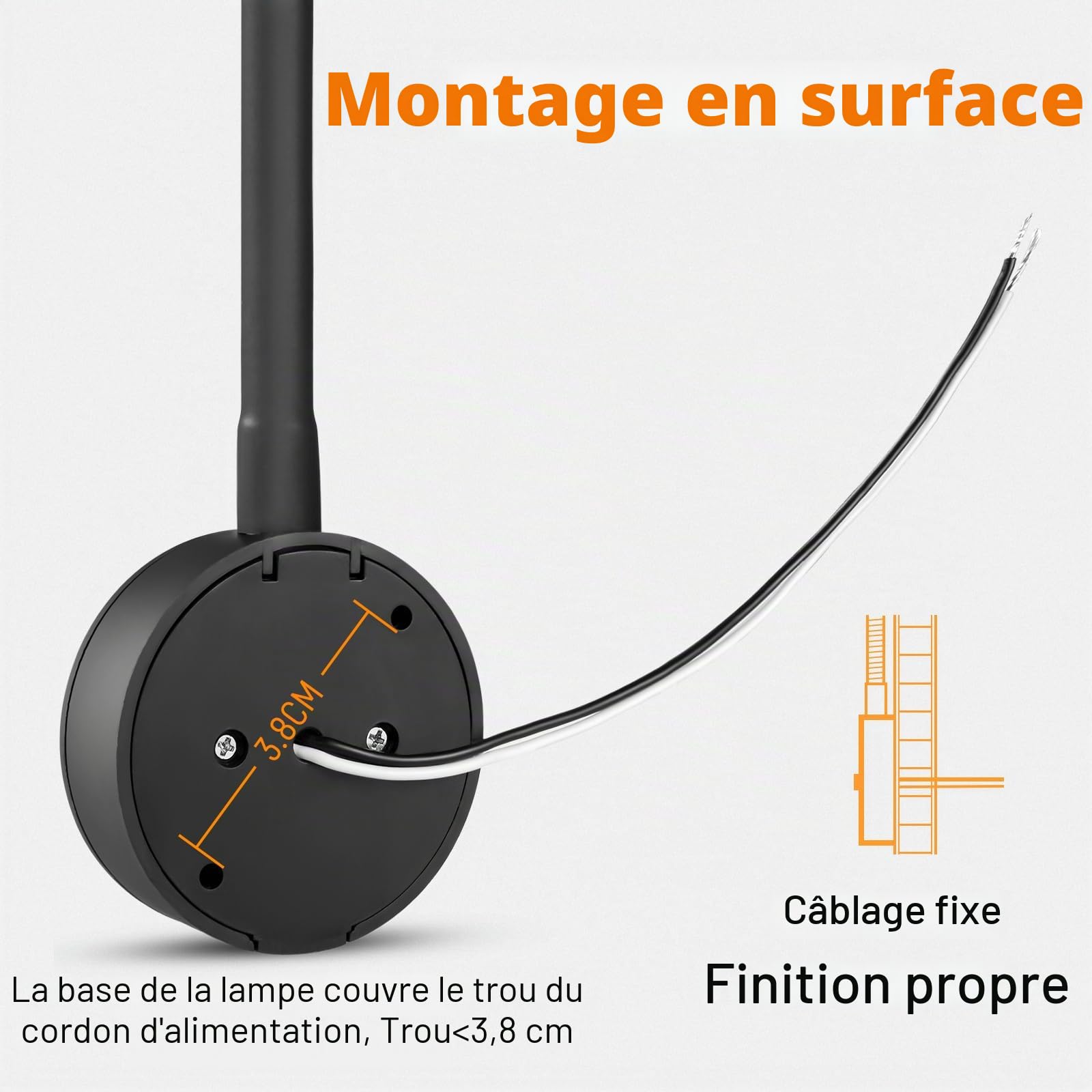 Lampe de Lecture 12V LED Spot Camping-Car Flexible Col de Cygne Luminosité Réglable Applique Murale 3200K pour Bateau Caravane Voiture Camion, avec Chargeur USB&Variateur Interrupteur(Noir)