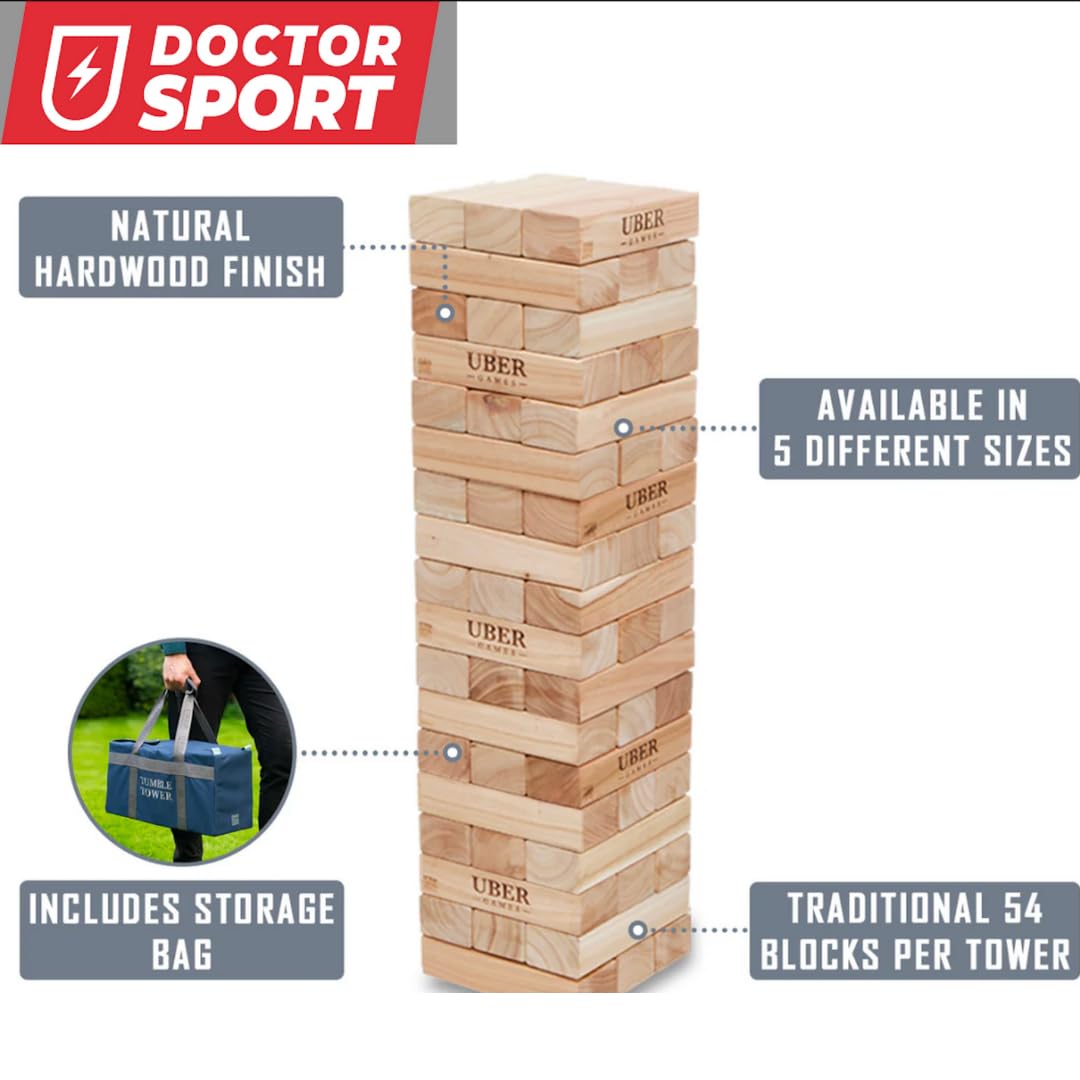 Hartholz Wackelturm XXL bis 250cm - Stapelturmspiel : das härteste Holz auf dem Markt - 100% Indien Öko - Jumbo (bis 200 cm)