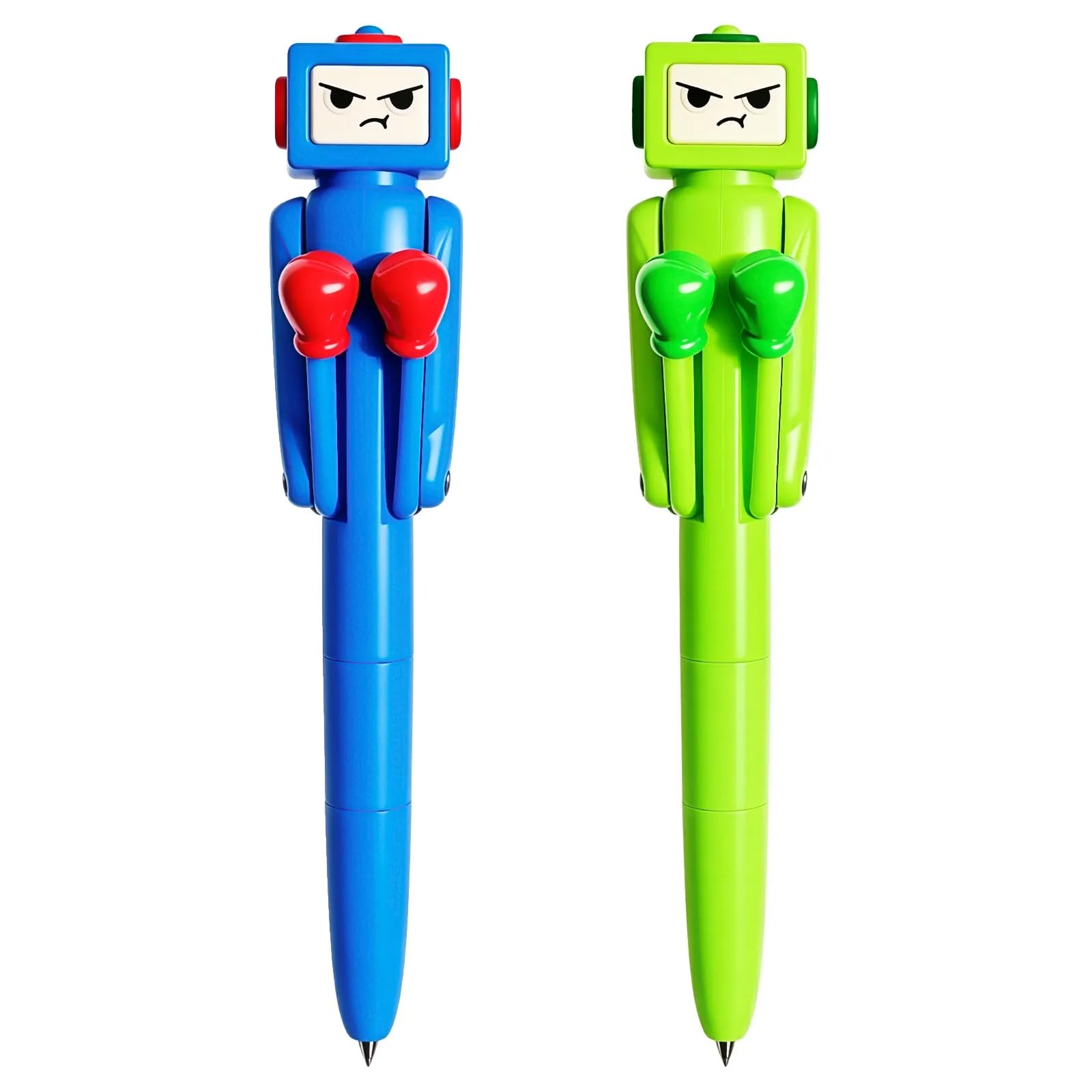 BORFUE 2 Pieces Blue and Green Boxing Robot Pen Funny Ballpoint Pens Robot Confrontation Punching Pens for Christmas Birthday School Office Smooth Writing