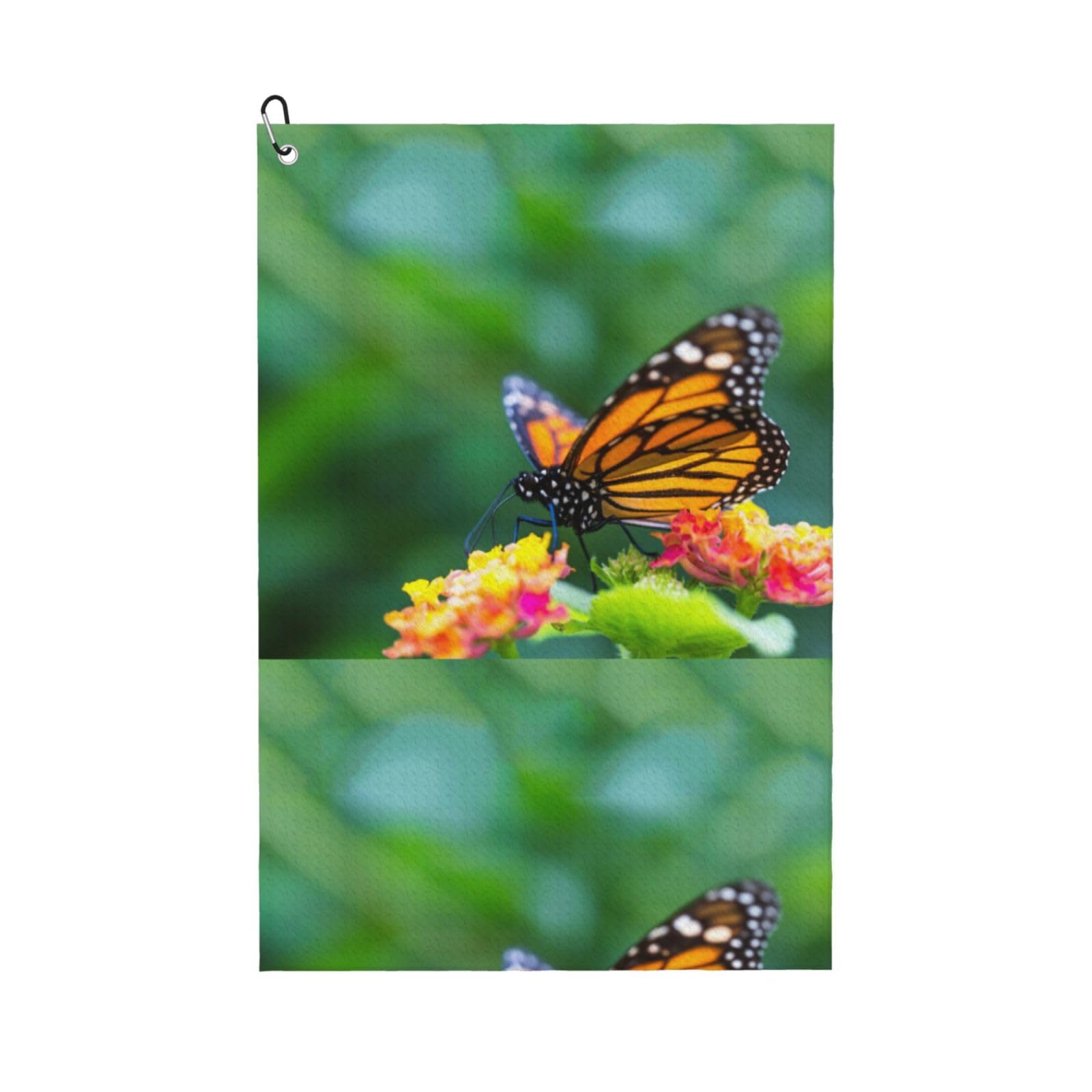 peiyeety Monarch Butterfly On The Flower Microfiber Golf Towel with Carabiner Clip, 16x24 Inch Absorbent Waffle Weave Towel for Golf Bags
