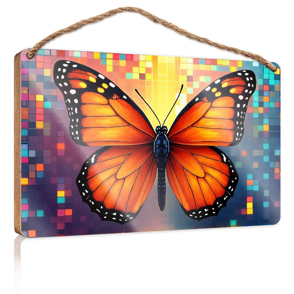 Bathroom Hanging Decor A Vibrant Monarch Butterfly With Colorful Mosaic Background. Camper Decor Fall Porch Decor(23X35CM)