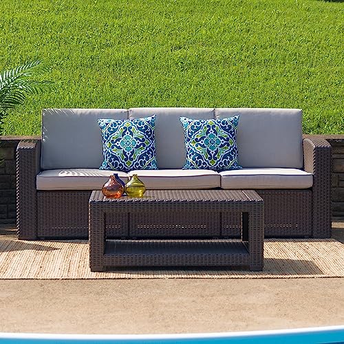 Flash-Furniture-Seneca-Chocolate-Brown-Faux-Rattan-Coffee-Table Flash Furniture Seneca Chocolate Brown Faux Rattan Coffee Table