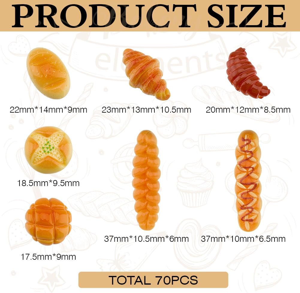 MAYJOYDIY 70Pcs Miniature Food Bread Dollhouse Bakery Bread Croissant Accessories Tiny Resin Things Mini Kitchen Micro Landscaping Decoration for DIY Craft Home Kitchen Garden Display Props image 2