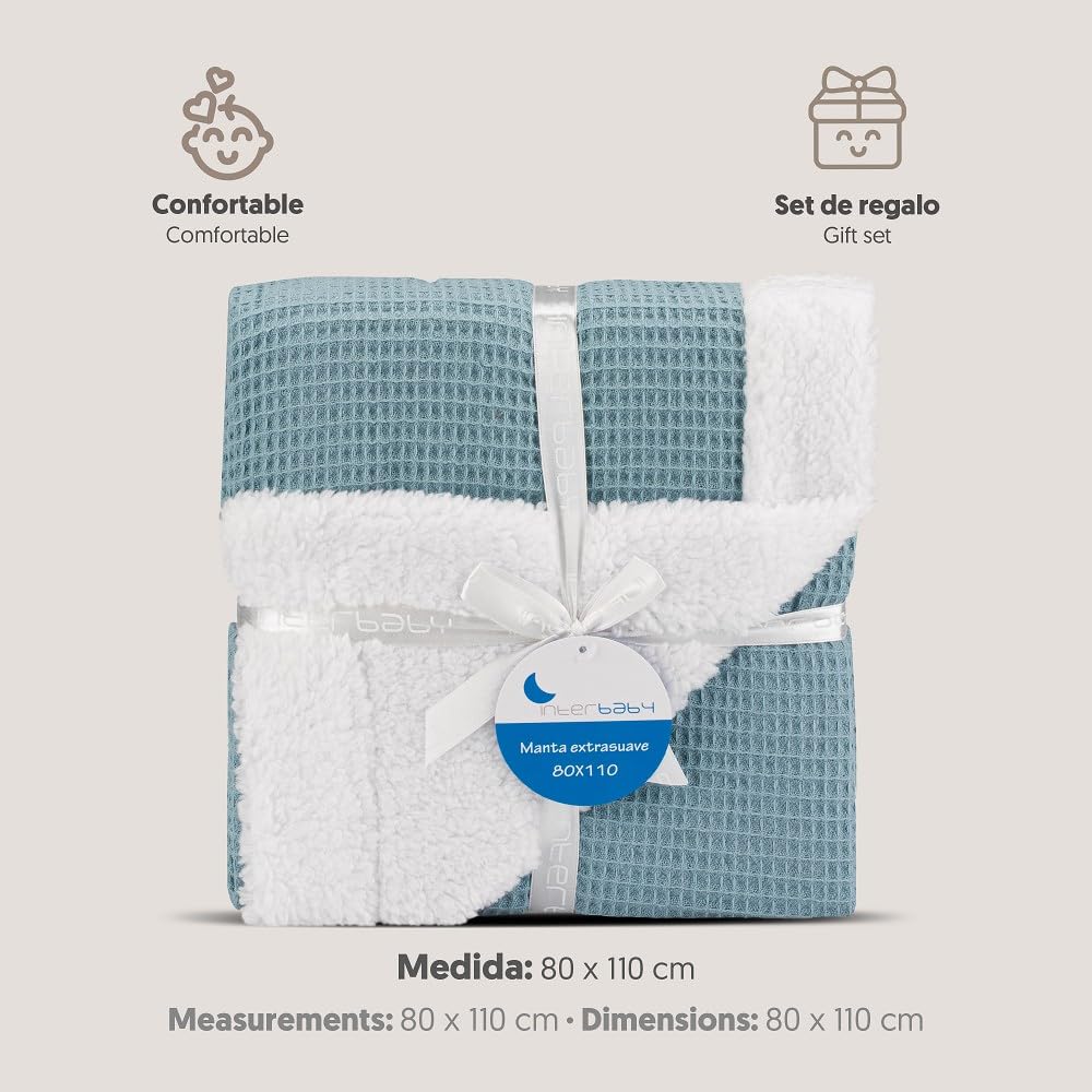 Interbaby - Koc dla noworodka | Koc bawełniany dla niemowląt i poliester, aksamit, miękki, wygodny, ciepły | Koc miesiąca dla niemowląt 80 x 110 cm, do łóżeczek, wózków | Plaster pszczół + naftowym