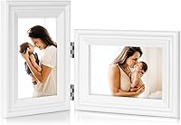 Vista 22 de Marco de fotos de madera doble con bisagras de 5 x 7 pulgadas horizontal y vertical en gris, pantalla de 4 x 6 pulgadas con paspartú o 5 x 7
