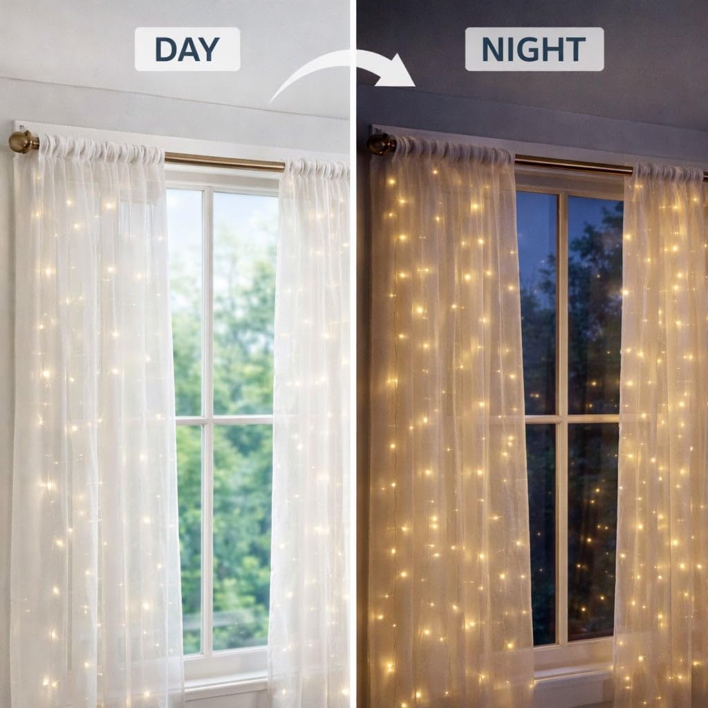 BrylaneHome Pre-Lit Rod-Pocket Curtain Panel - 54" W 84" L, White