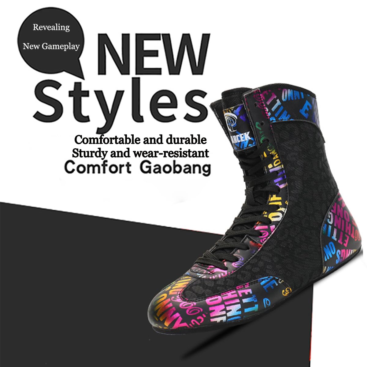 Chaussures de Boxe pour Hommes Chaussure Squat & Powerlifting Respirantes - Chaussures d'arts Martiaux Montantes antidérapantes à Semelle Plate