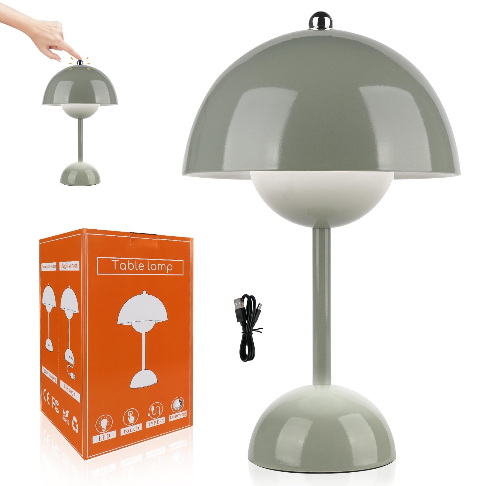 YANGUN LED Flowerpot Tafellamp - Draadloze Batterij Paddenstoellamp Met 3 Helderheidsmodi, Touch Dimbaar, Retro Bureaulamp Voor Slaapkamer, Kantoor