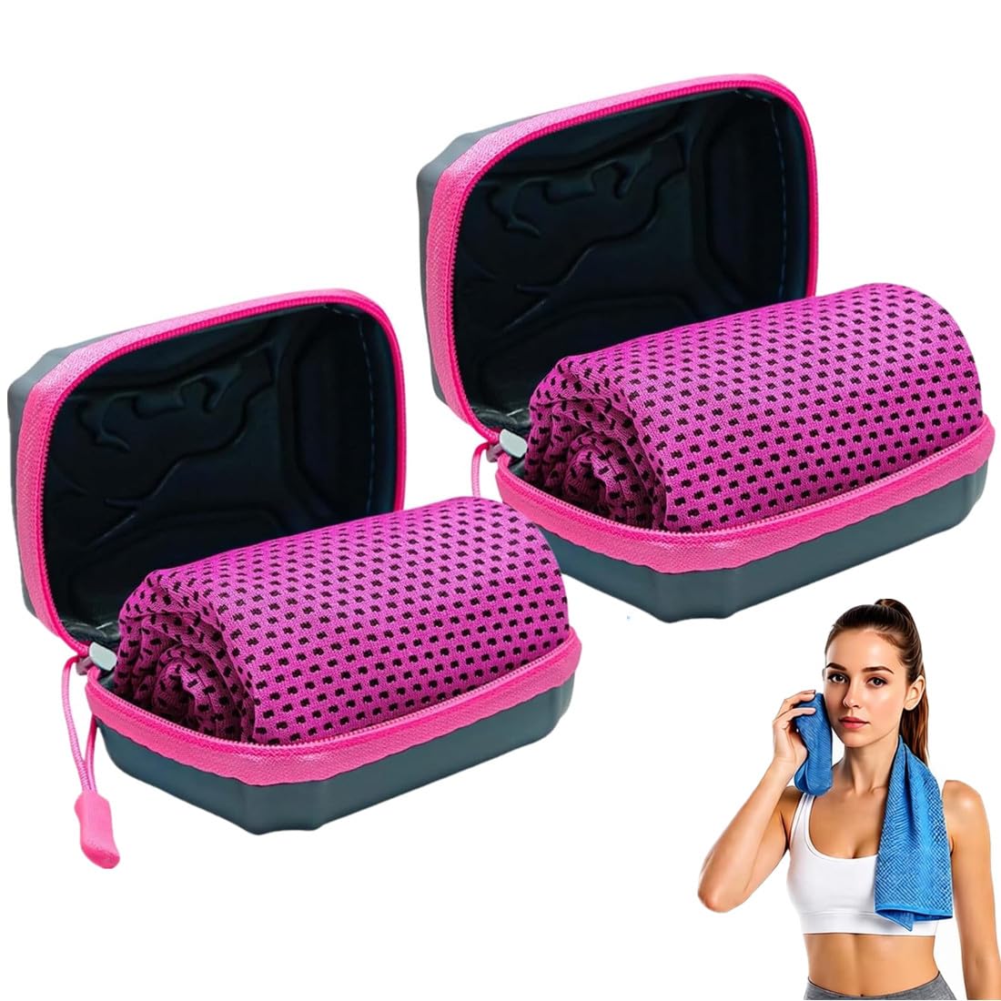 Cooling Towels 80x30cm, 2PCS Microfiber Cool Ice Towel for Hot Weather, Breathable Instant Quick Drying Cooling Towel with Portable Storage Box for Fitness, Yoga, Golf, Running, Camping