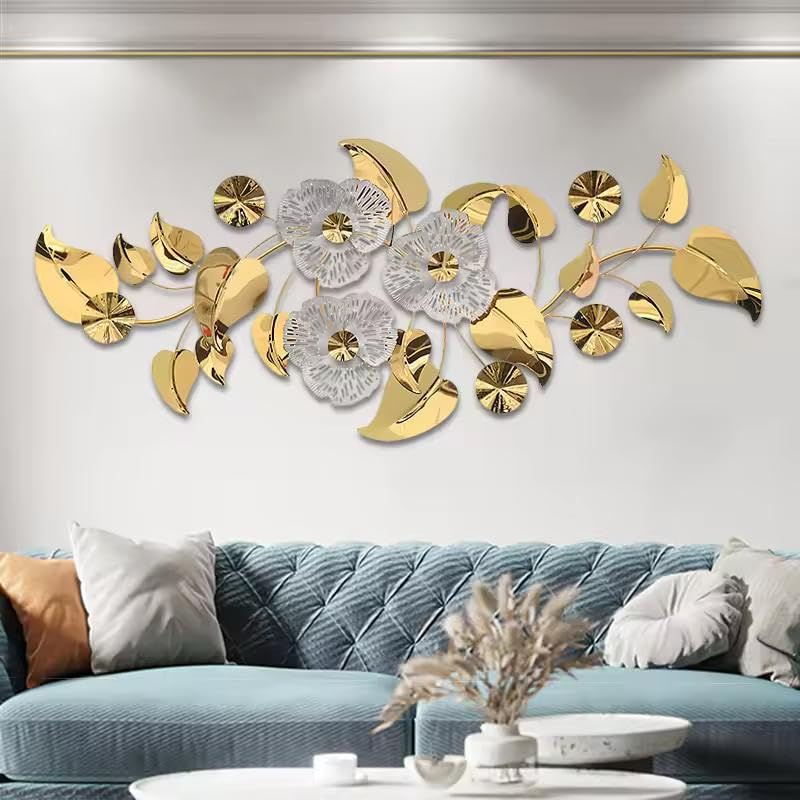 Image of ZOVE Modern Gold Floral Steel PVD Metal Wall Art for Living Room, Bedroom, Hotel, Restaurant & Drawing Room - Elegant Contemporary Sculpture Home Decor - 45x22 Inch