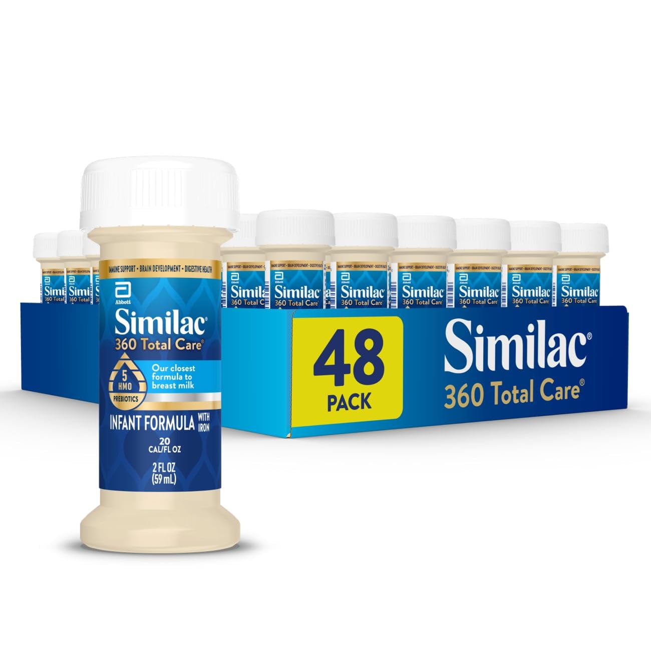 360 Total Care Infant Formula, Has 5 HMO Prebiotics, Our Closest Prebiotic Blend to Breast Milk, Non-GMO, Baby Formula, Ready to Feed, 2-fl-oz Bottle, Pack of 48