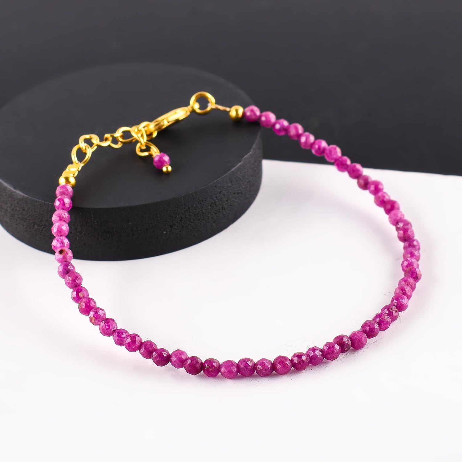 Natural Gemstone Micro Beads Dainty Bracelet Jewelry for Women, Birthstone, Chakra Energy Crystals, 14k Gold Plated Chain 8 inch Adjustable