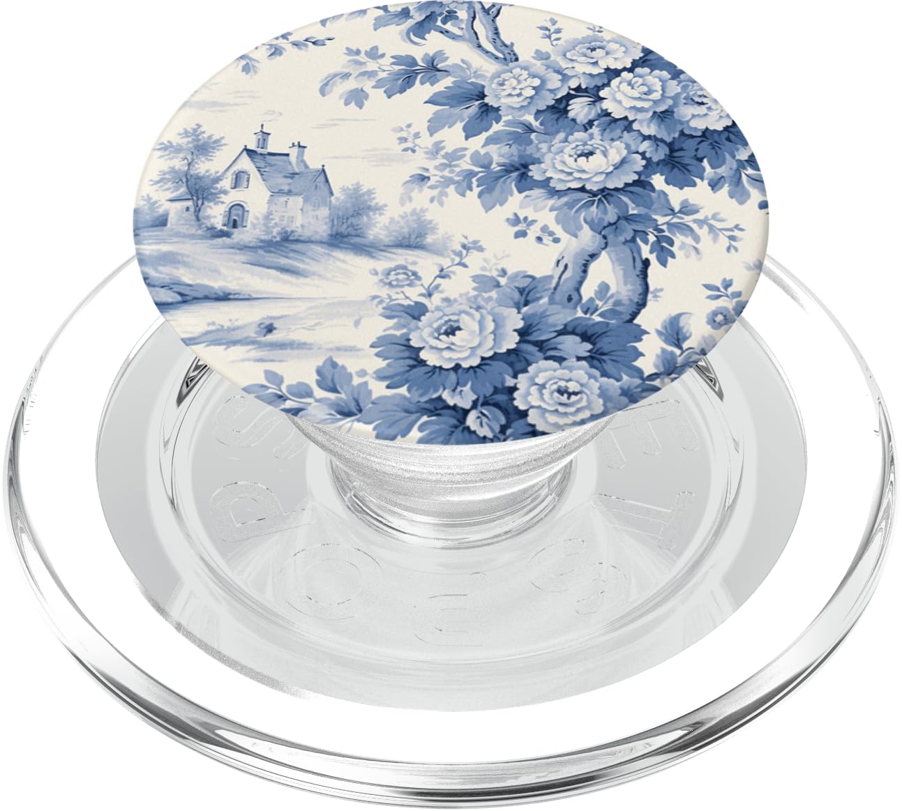 Blue Toile de Jouy Country French Floral PopSockets PopGrip for MagSafe