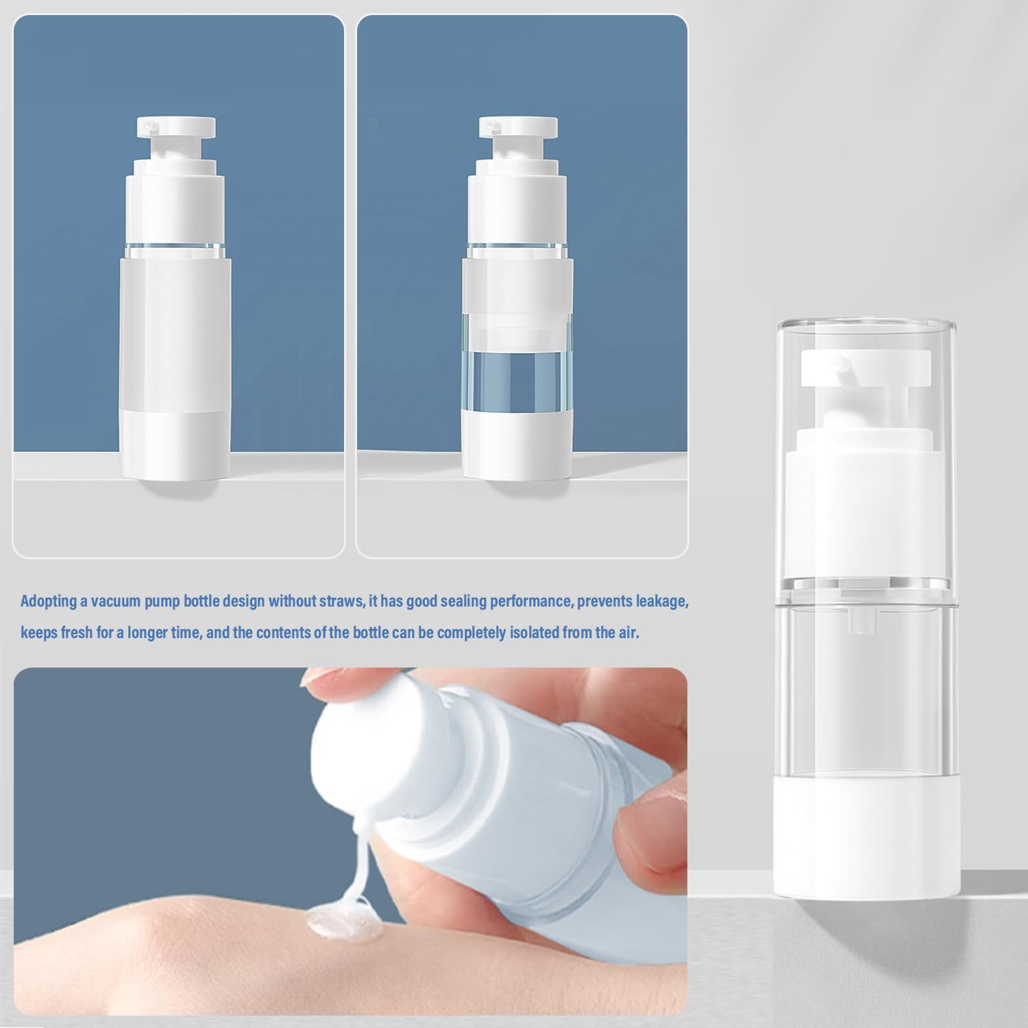 6 distributori di pompaggio airless da 15 ml, dispenser di crema, vuoto, contenitore per cosmetici, vuoto da viaggio, per lozioni, shampoo cosmetici