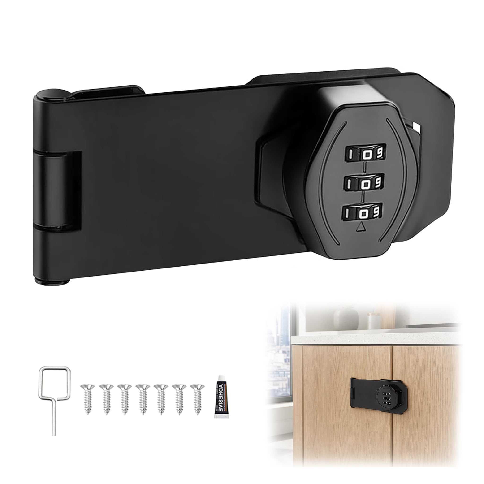 4 Inch Password Hasp Lock, 3-Digit Secure Combination Latch Locks Black