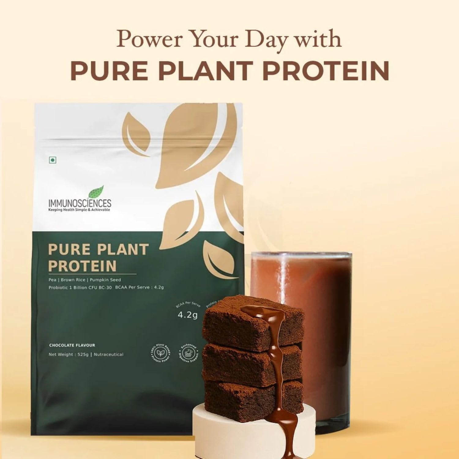 Pure Plant Protein Powder 525g, 24g Protein per Serve with 4.2g BCAA - Pea, Brown Rice & Pumpkin Seed Blend for Vegans - Probiotic 1 Billion CFU BC-30, Digezyme, Chocolate Flavour — Amazon image 9