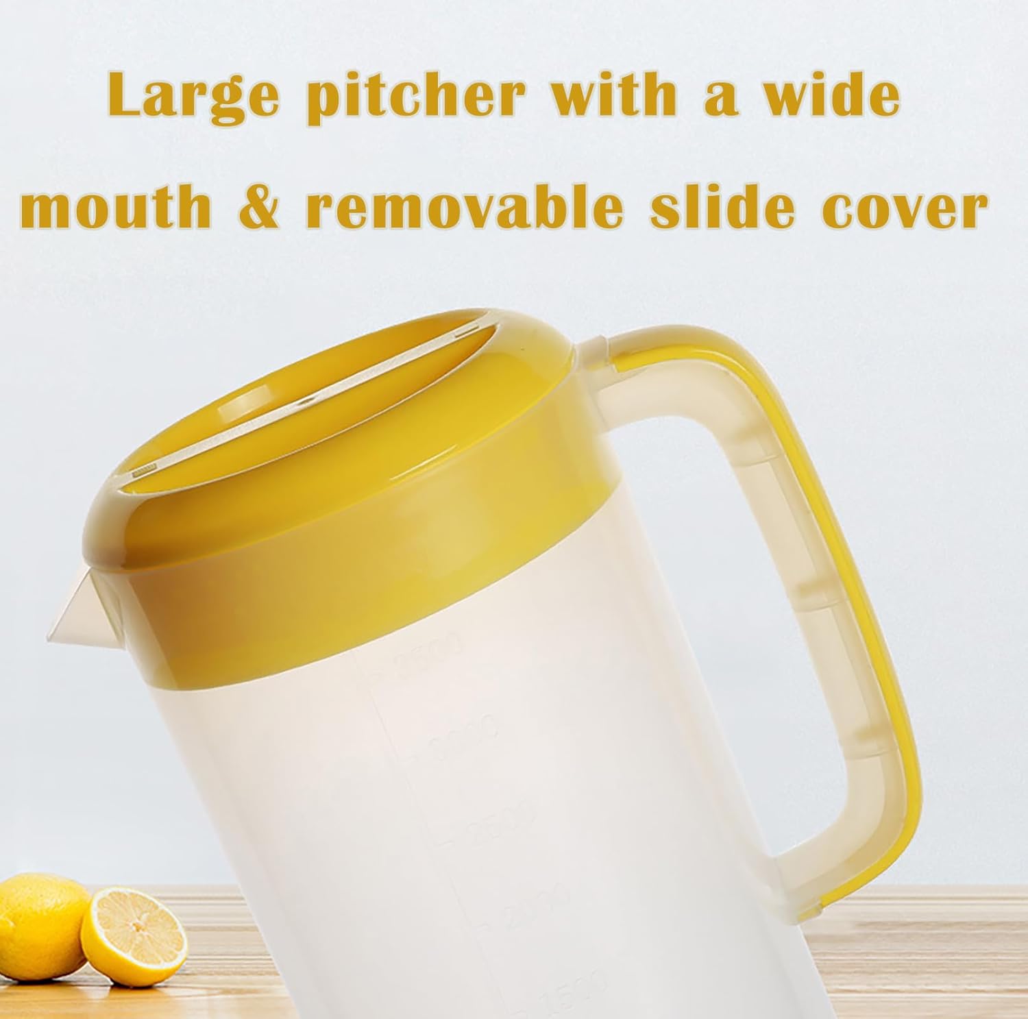 2 Pack 1 Gallon Plastic Straining Pitcher with Lid - Large Water Pitcher with Handle and Measurements for Cold Drinks and Iced Tea - Pink, Yellow - Image 4