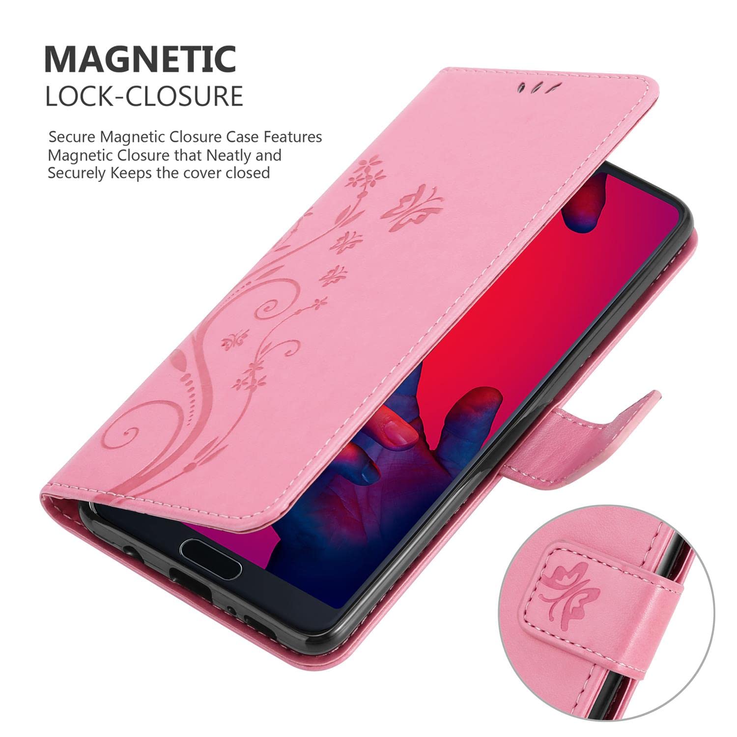 Cadorabo Hülle Für Huawei P20 PRO/P20 Plus – Klappcover Aus Kunstleder Mit Blumen-Design, Kartenfächern & Standfunktion