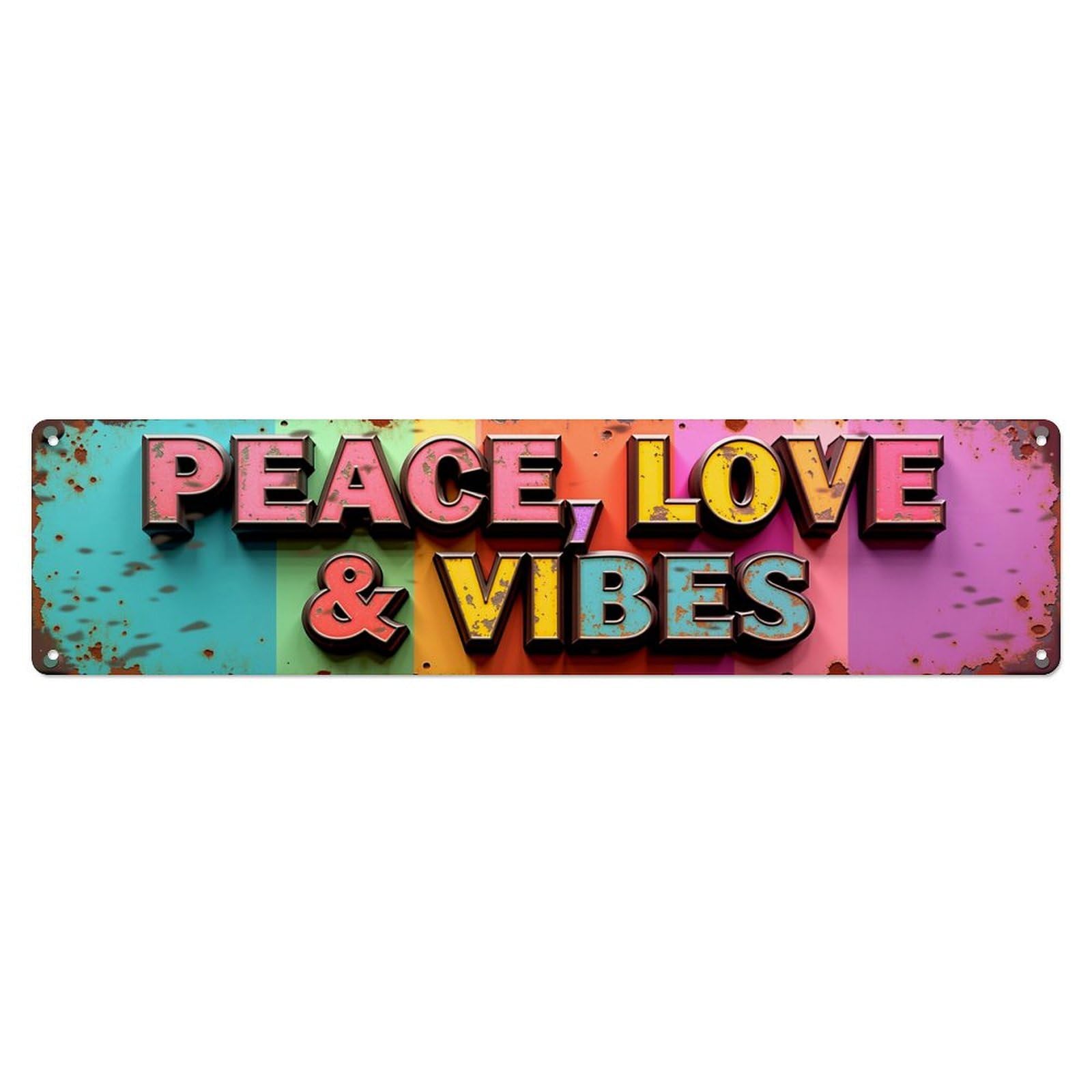 Peace Love Vibes Rainbow Pattern Vintage Tin Sign Retro Metal Wall Decor Metal Poster, Home Bar Garage Farmhouse Cafe Wall Art Decoration 4x16Inch