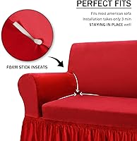 Vista 9 de NICEEC Funda para Sofá Súper Suave de 1 Pieza Funda Roja para Sofás Elástica Universal de Spandex Fundas para Sofá para Sala de Estar Fácil Ajuste