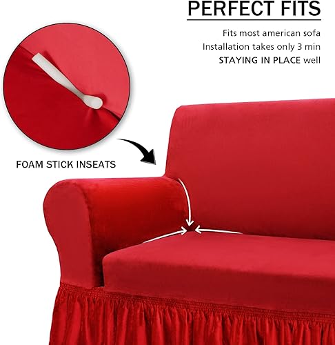 Miniatura 9 de NICEEC Funda para sofá biplaza, súper suave, 1 pieza, color rojo, elástica, universal, de elastano, para sala de estar, fácil ajuste, lavable,